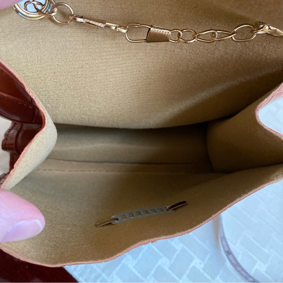 HP! ROYAL SIAMESE Brown Croc Embossed Faux Leather Mini Handbag with Chain Strap - Picture 9 of 11